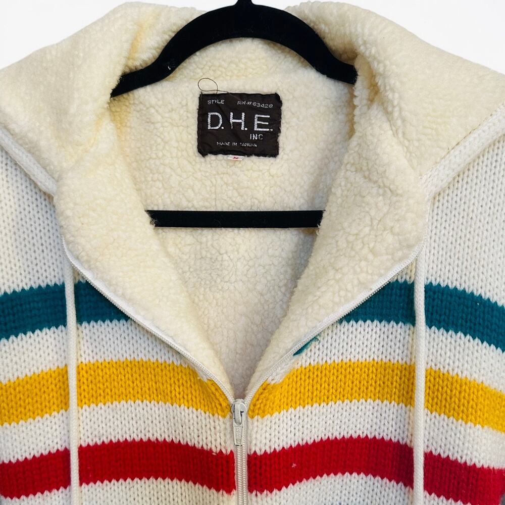 Vintage 80s DHE Sherpa-Lined Hooded Sweater Jacket  – Size: Adult M - Picture 4 of 7